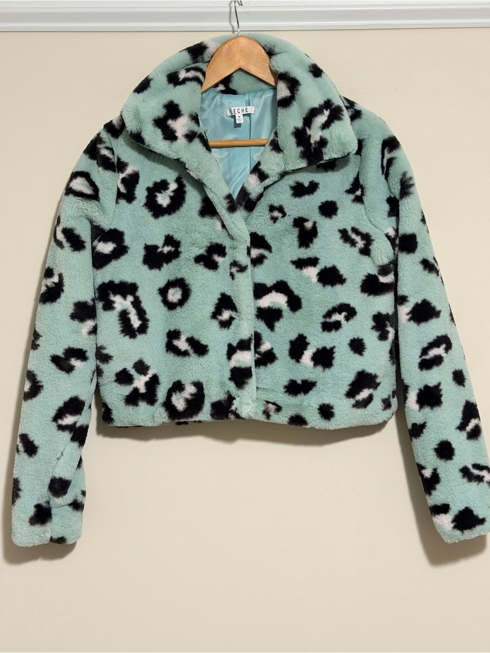 Leche Mint Leopard Faux-Fur Puffer Jacket